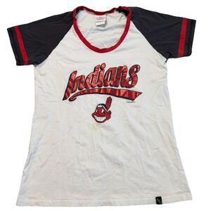 Cleveland Indians Womens T Shirt MLB Raglan Graphic 5th & Ocean Large Baseball